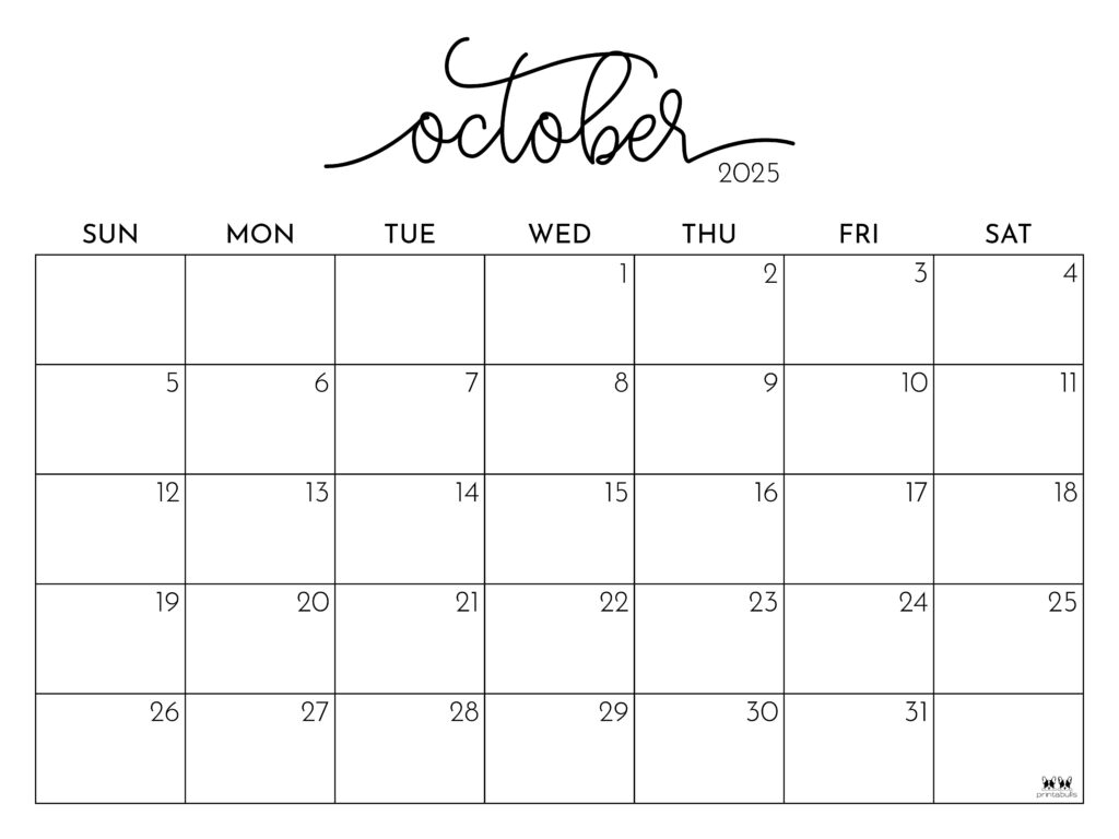 October 2025 Calendars 107 FREE Printables Printabulls