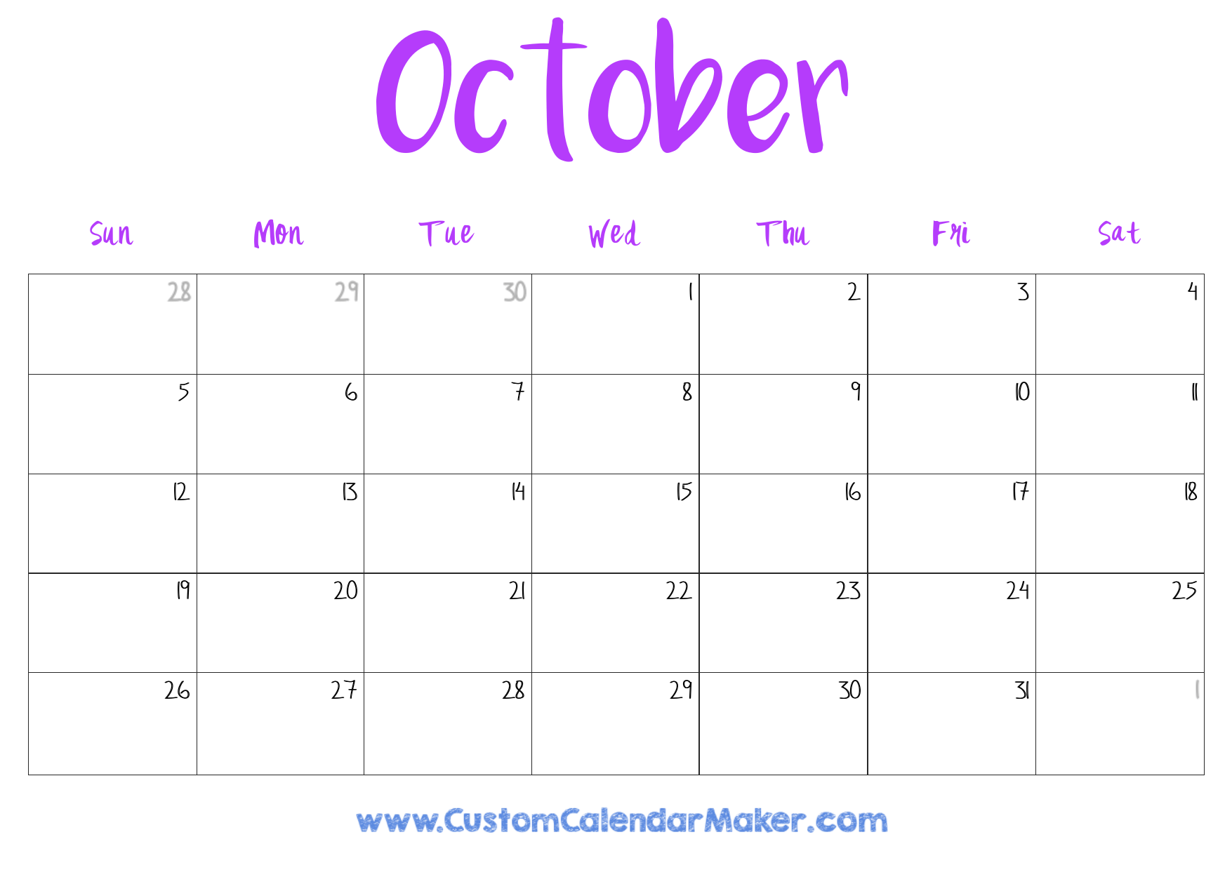 Blank Printable October Calendar