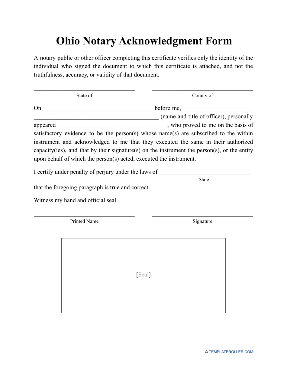 Ohio Notary Acknowledgment Form Fill Out Sign Online And 