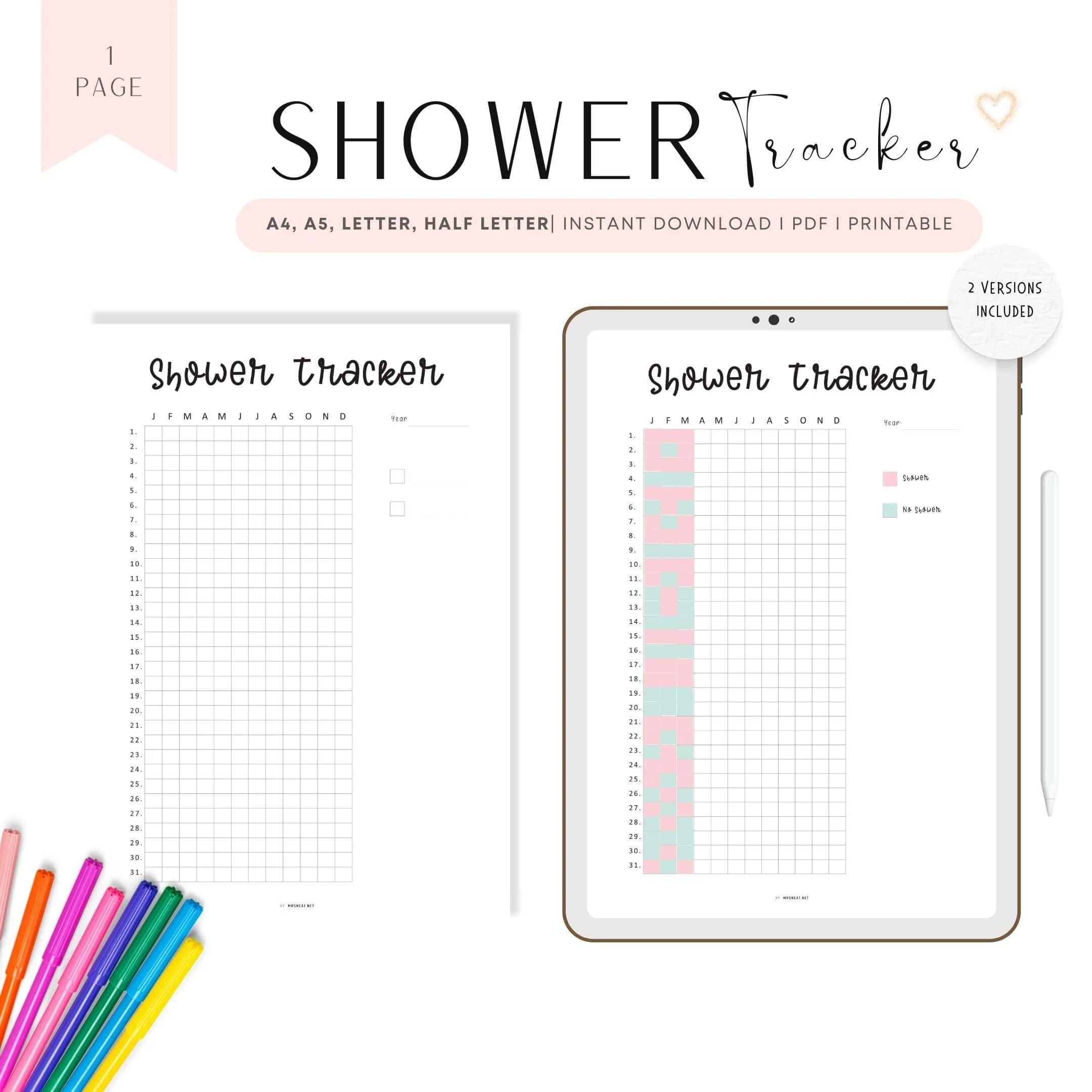 One Year Shower Tracker Template M352 Mrsneat