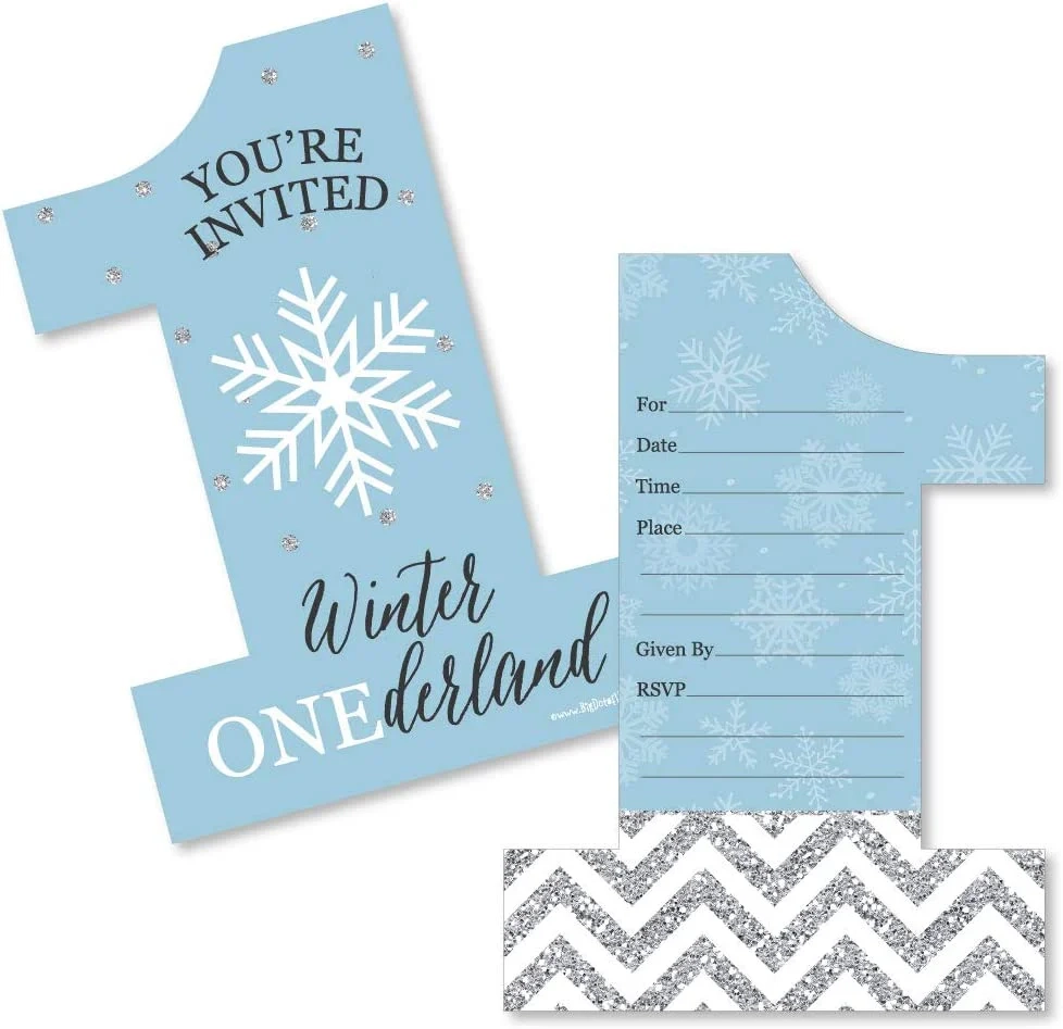 Onederland Shaped Fill in Invitations Holiday Snowflake Winter 