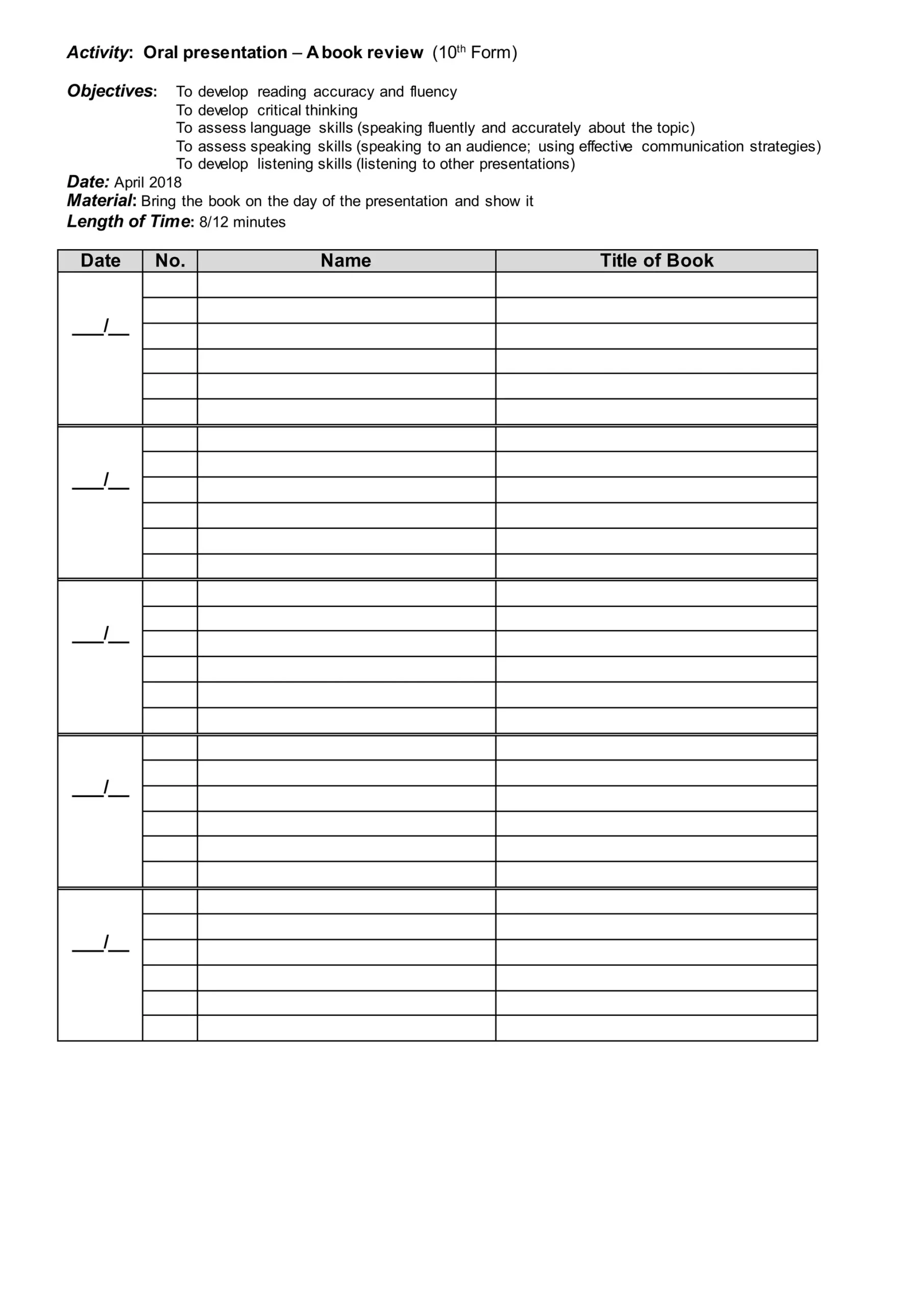Oral Presentation A Book Review DOC