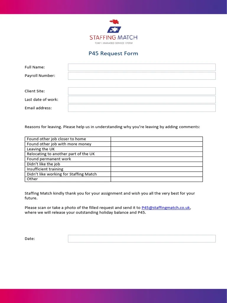 Printable Blank P45 Form Pdf