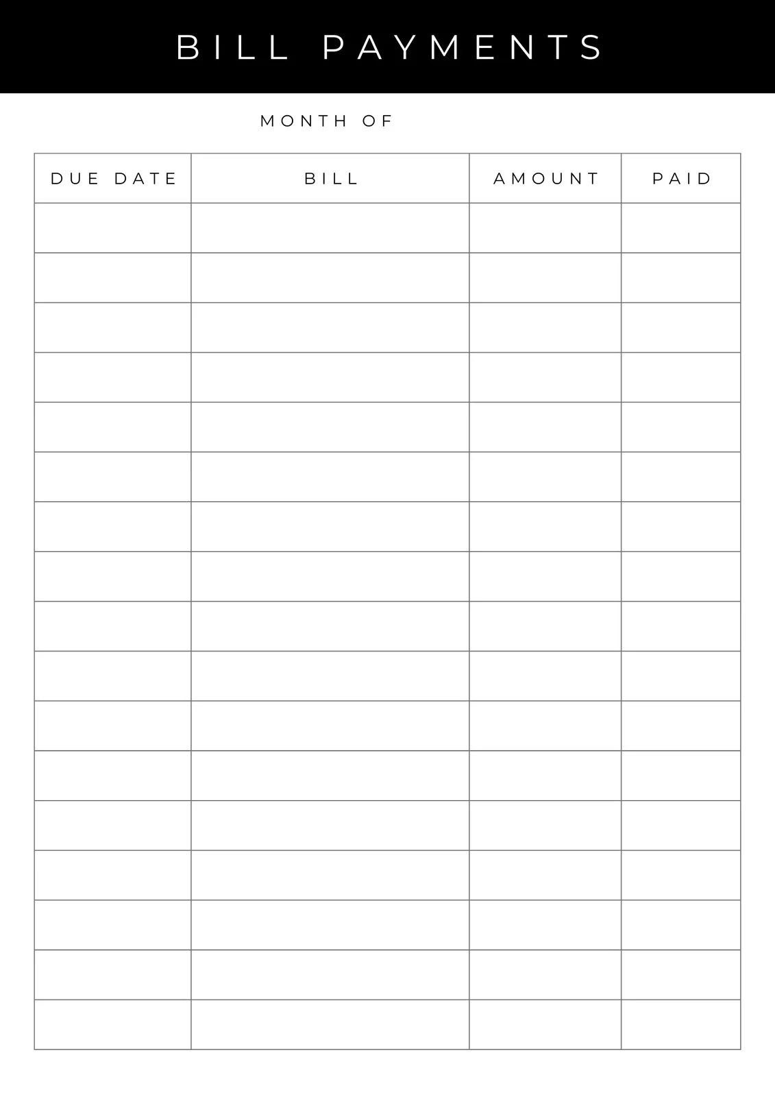 Free Blank Budget Worksheet Printable