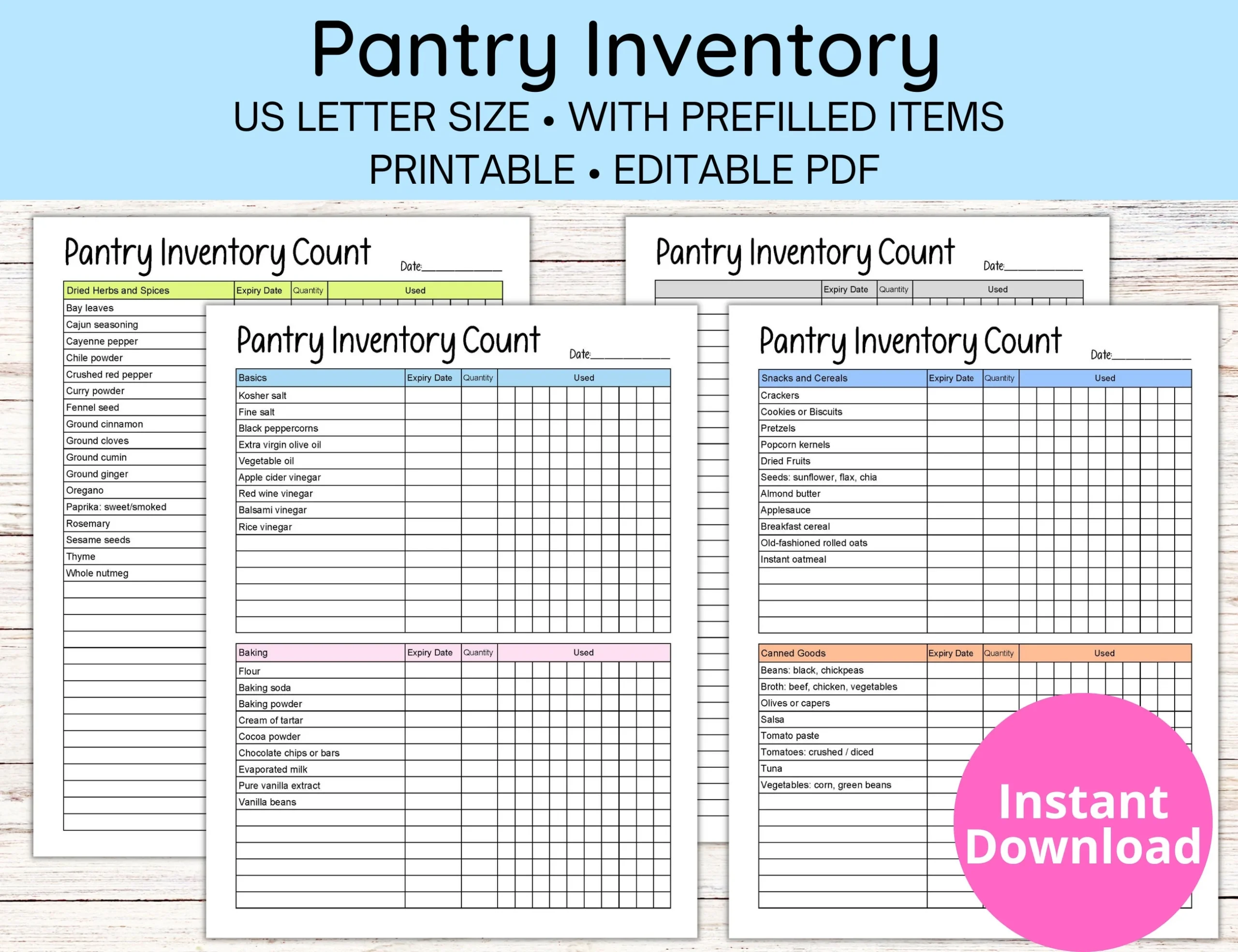 Blank Food Inventory Sheet Printable