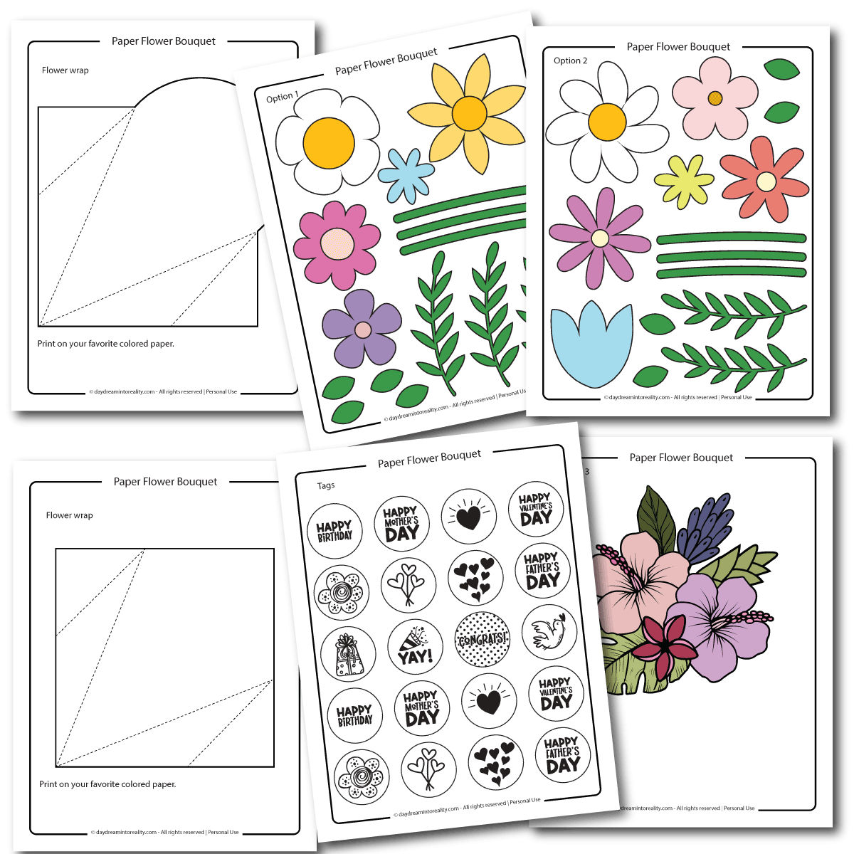 Paper Flower Bouquet Craft For Kids FREE PDF Template 