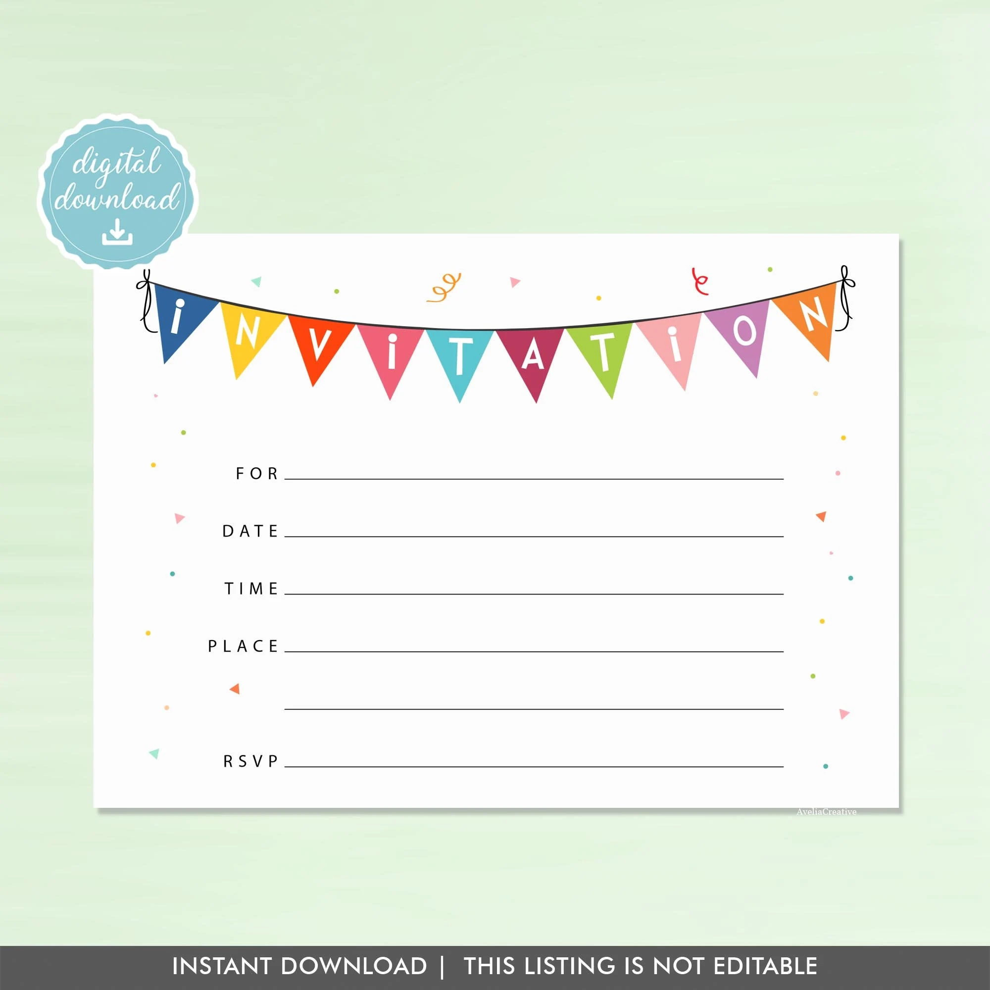 Party Blank Invitation Instant Download Fill in Invite 