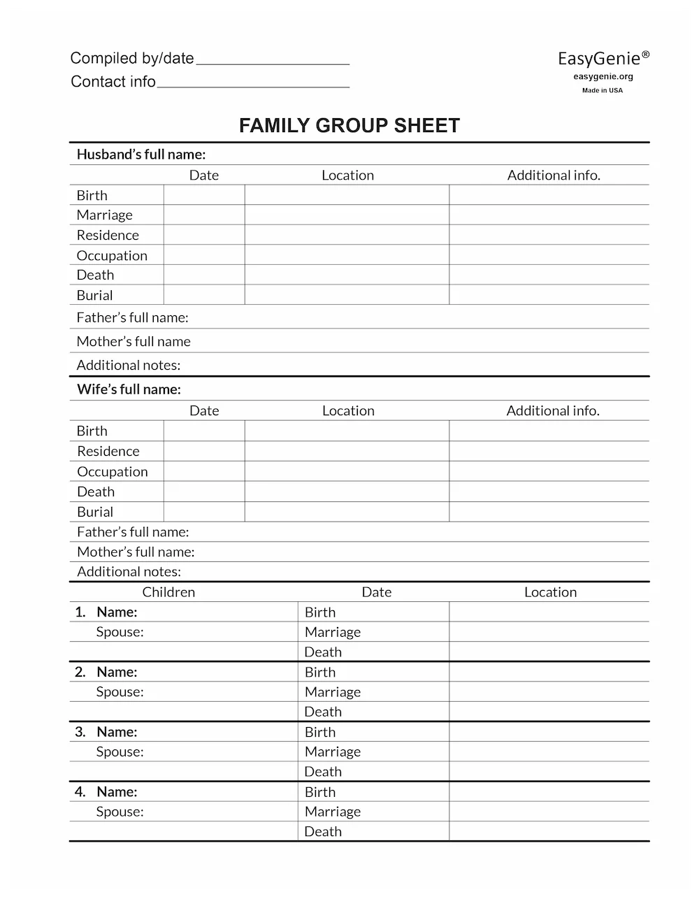 Pedigree Worksheet PDF Set LARGE PRINT Fillable Pedigree Chart amp Family Group Sheet