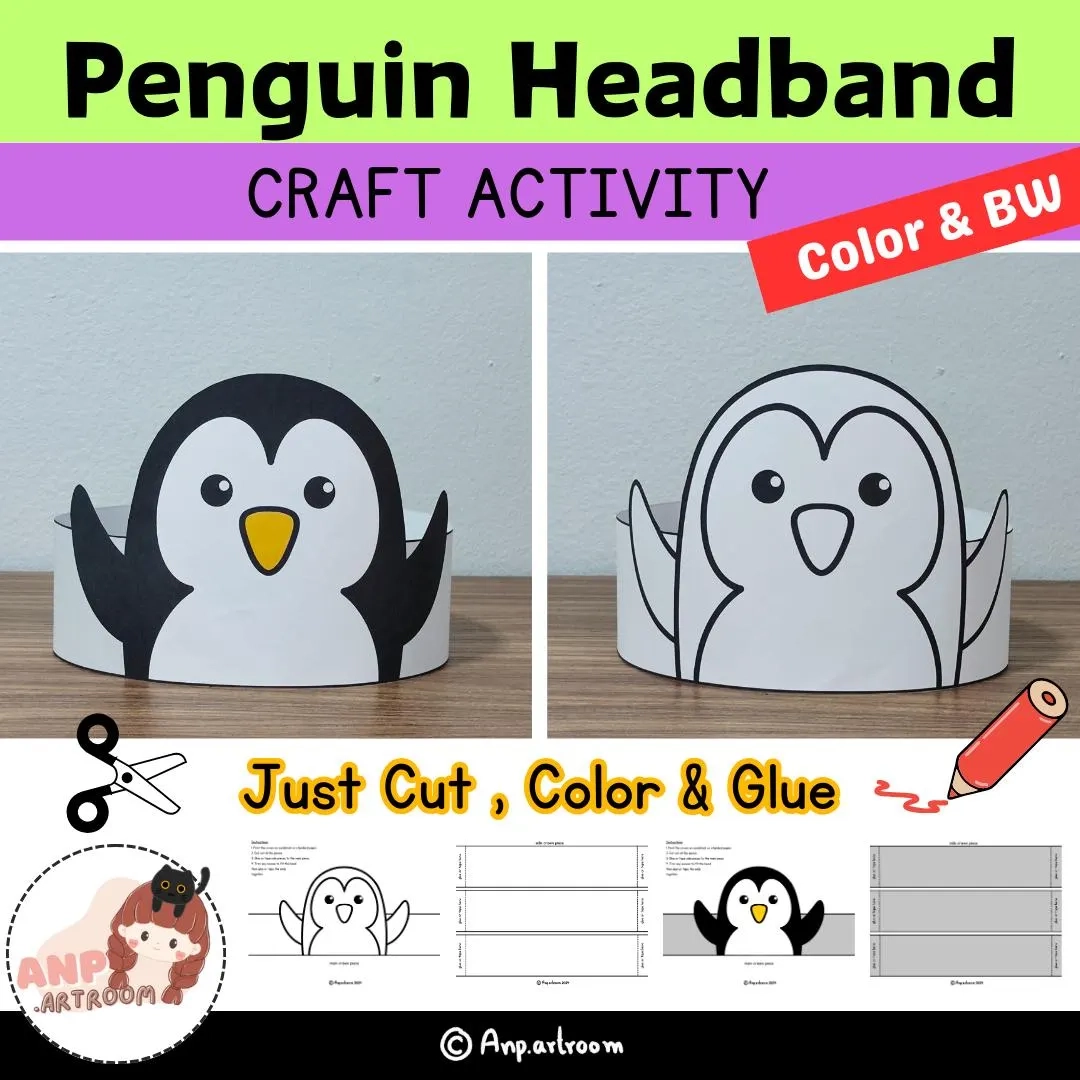 Penguin Headband Animal Paper Hat amp Crown DIY Coloring 