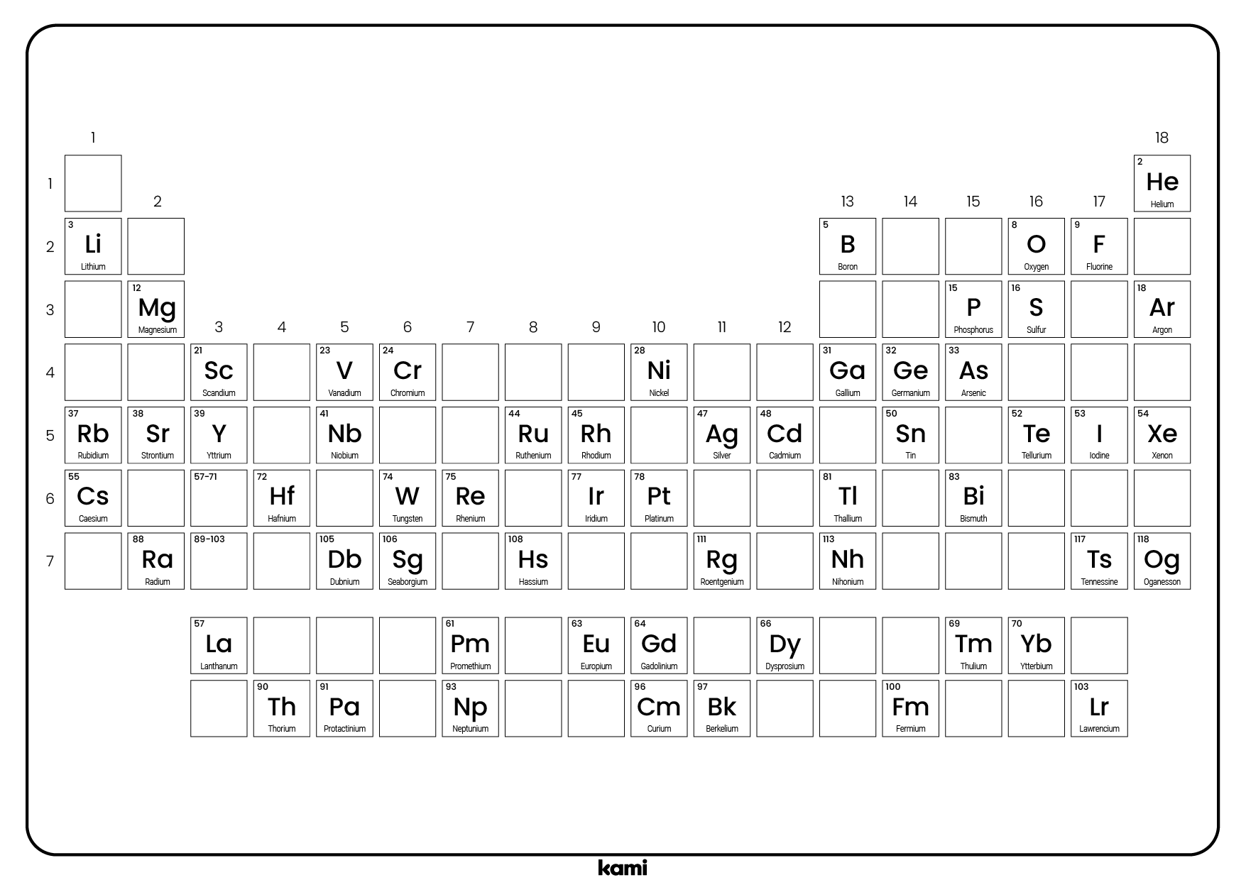 Blank Periodic Table Worksheet Printable