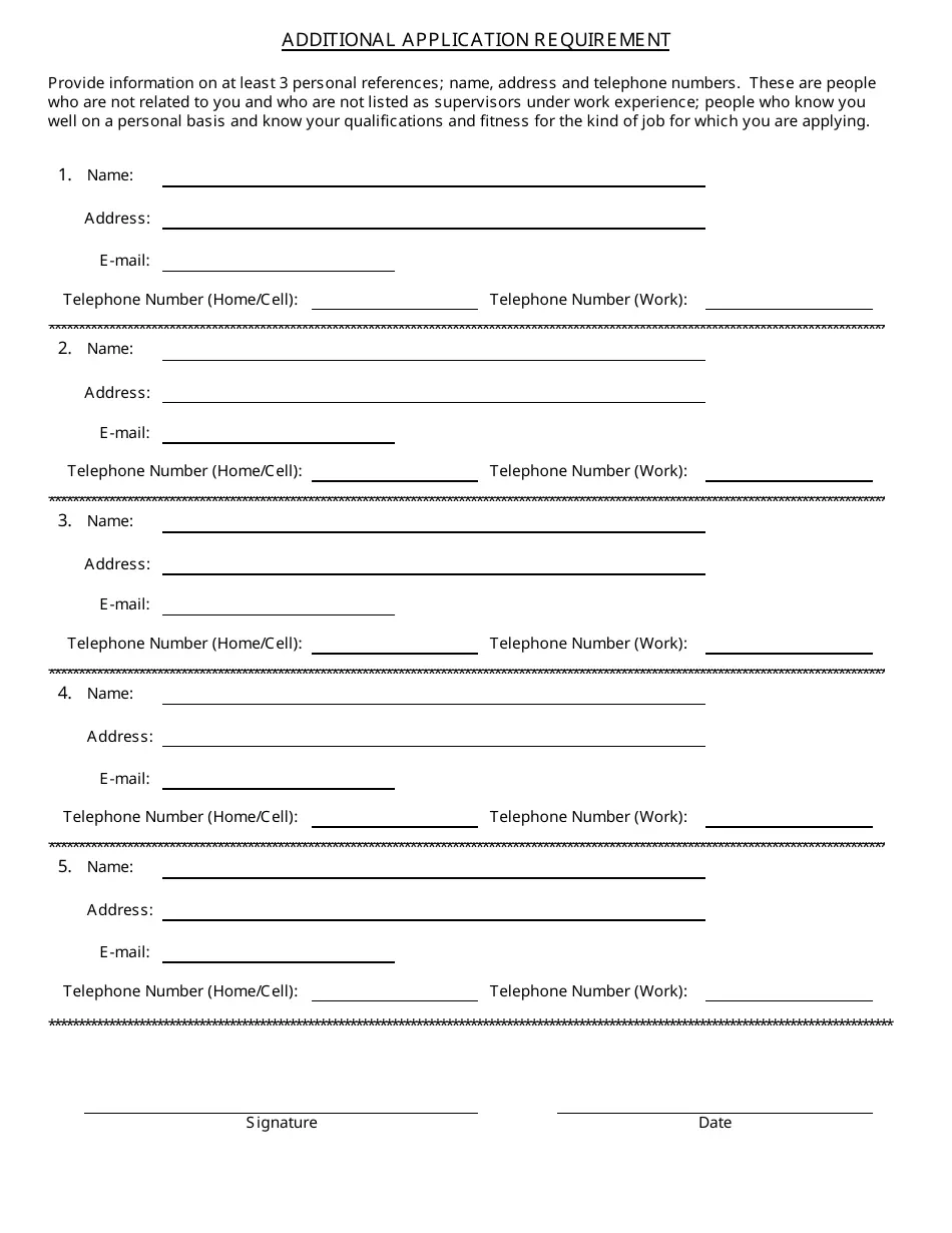 Personal Refrence Sheet Blank Printable