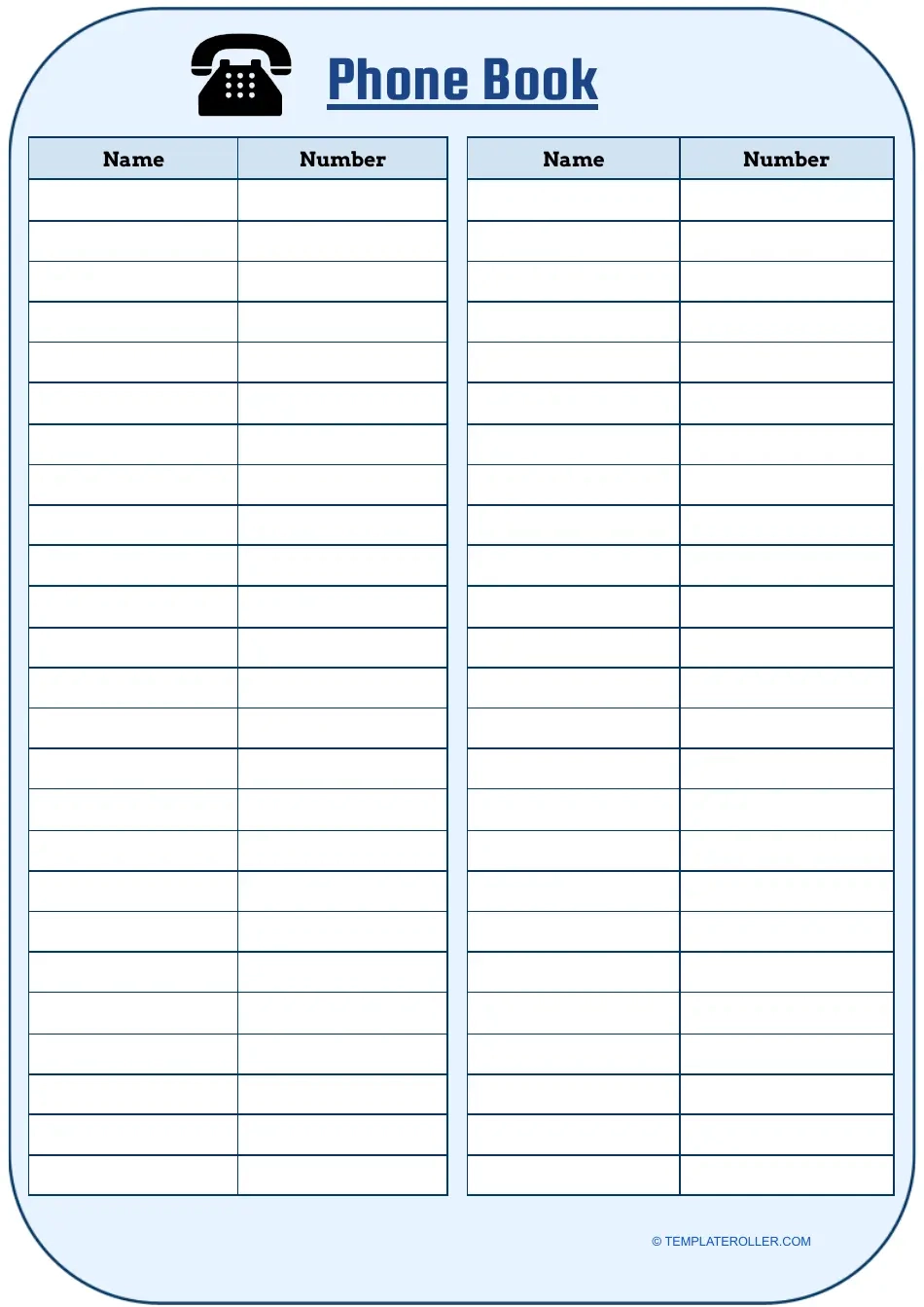 Printable Blank Phonebook