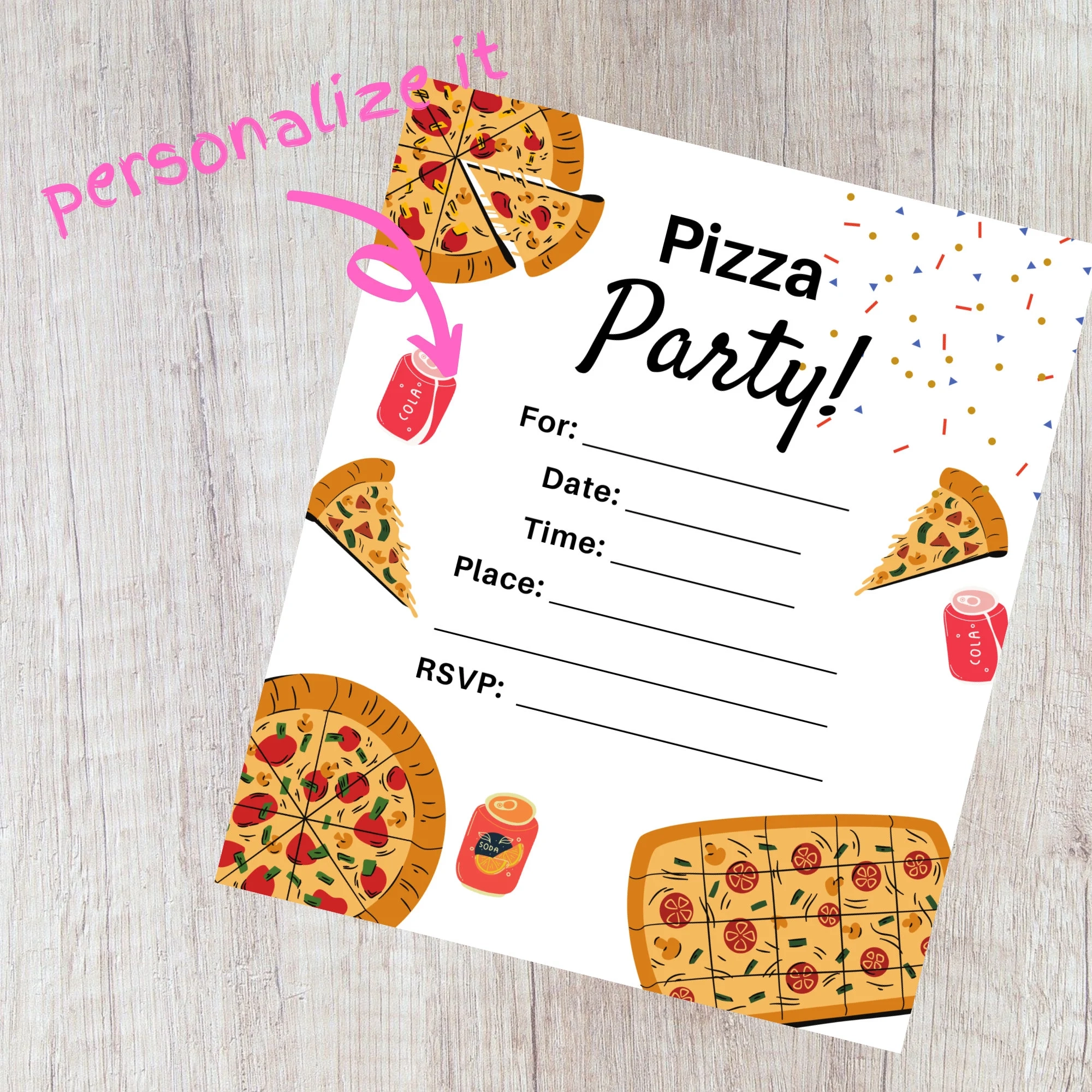 Pizza Party Invitation Pizza Birthday Party Printable Instant 