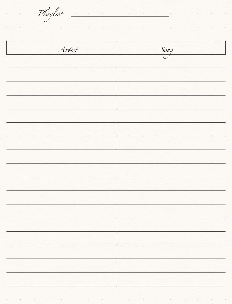 Playlist Printable Blank