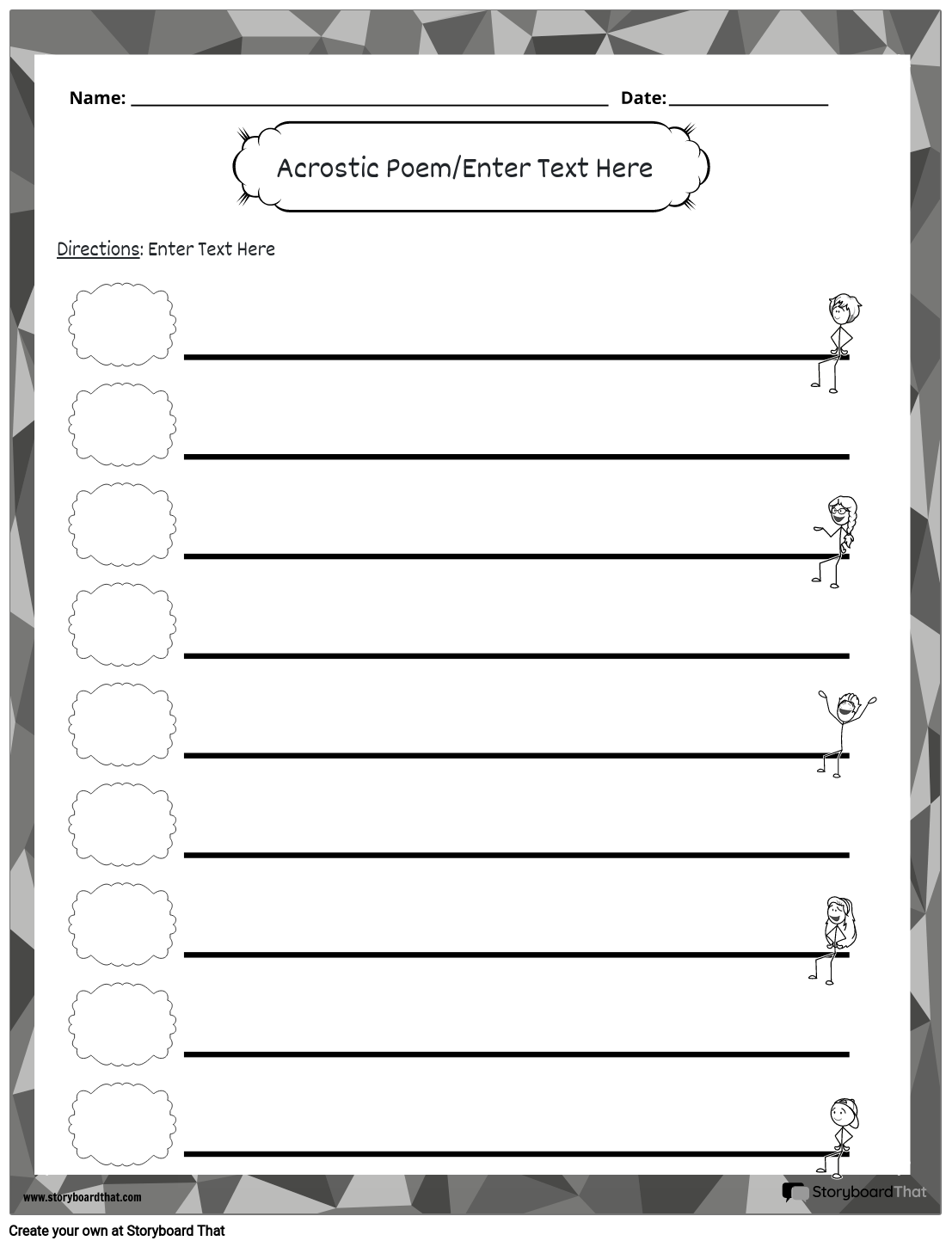 Poetry Portrait BW 2 Storyboard By Worksheet templates 