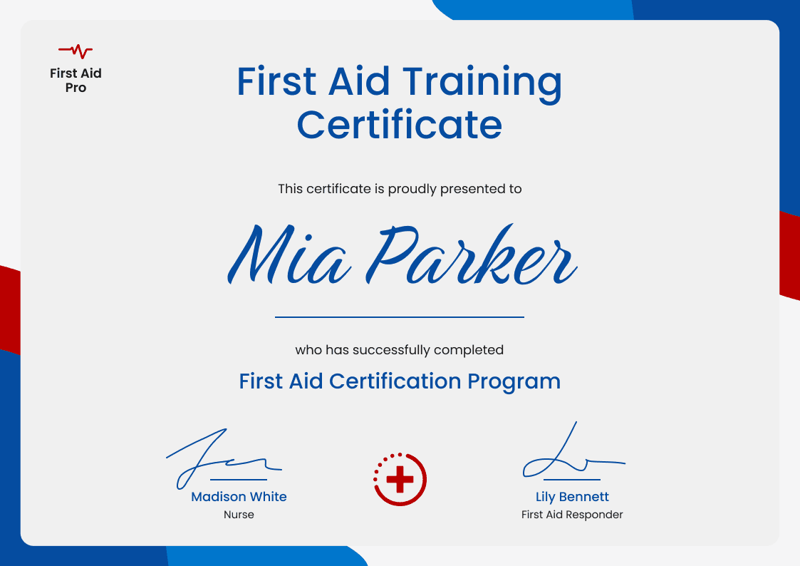 Polished And Professional First aid And CPR Certification Template