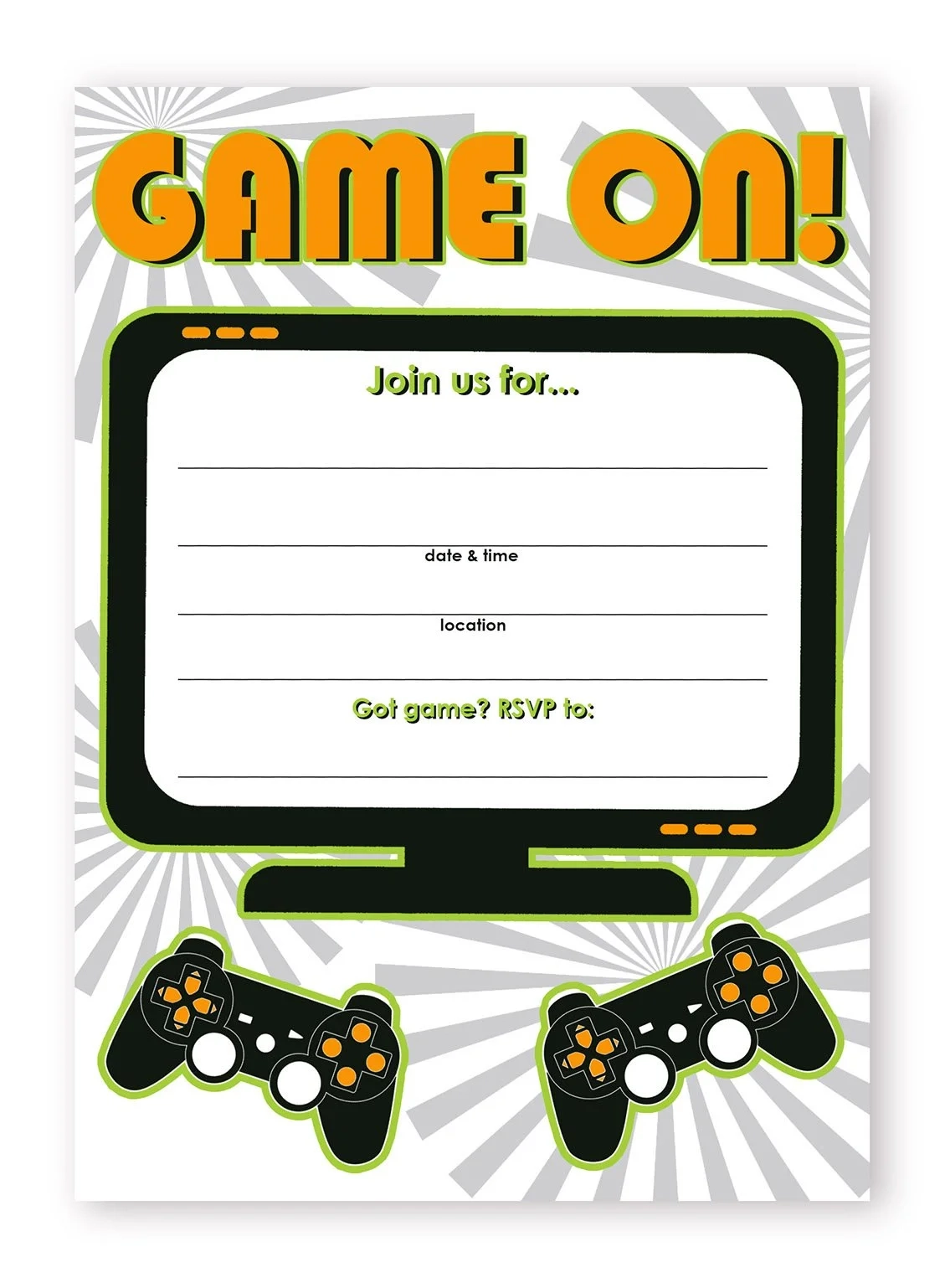 Pop Parties Gaming Party Invitations 20 Count Fill in Envelopes 