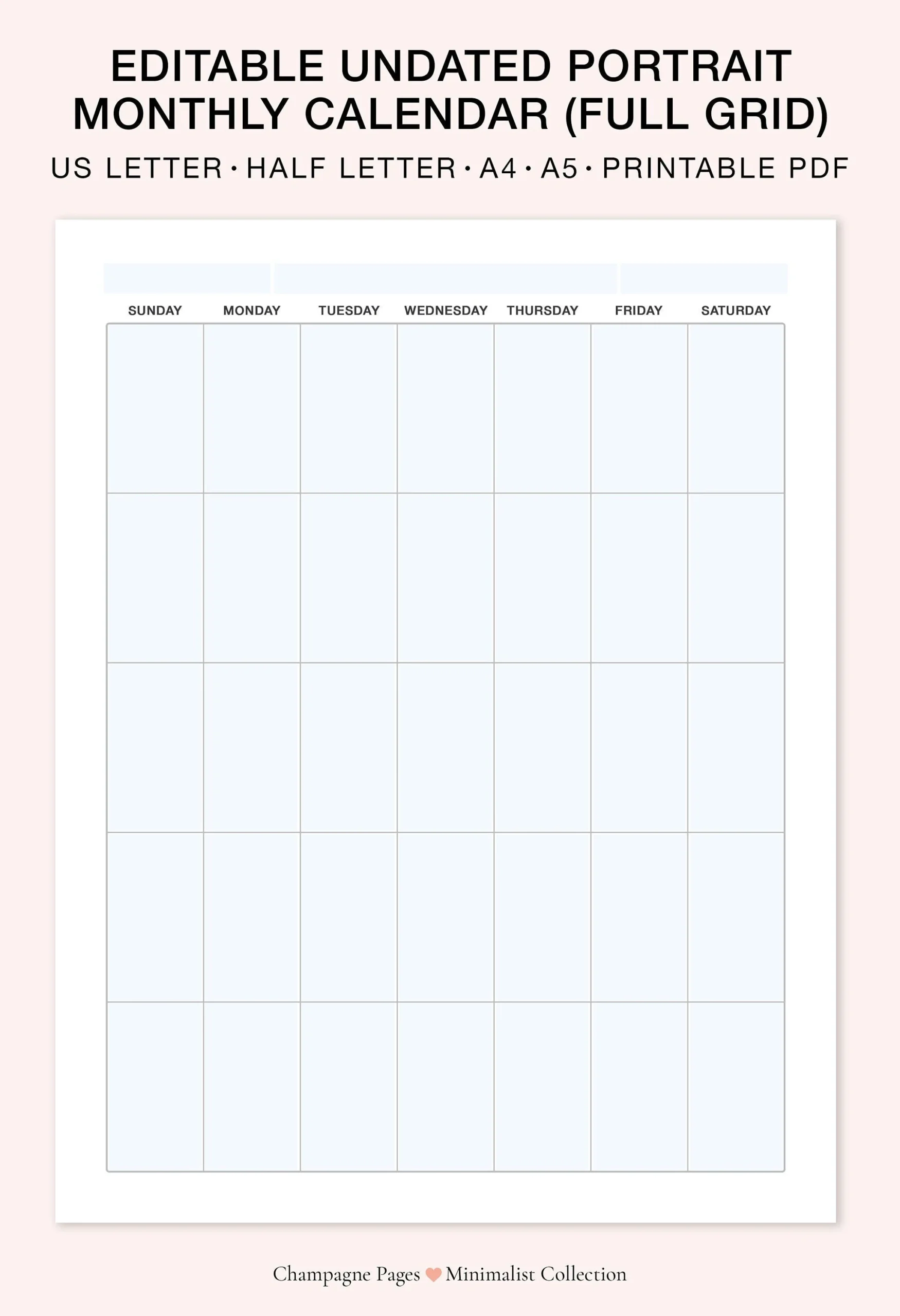 Blank Portrait Calendar Printable