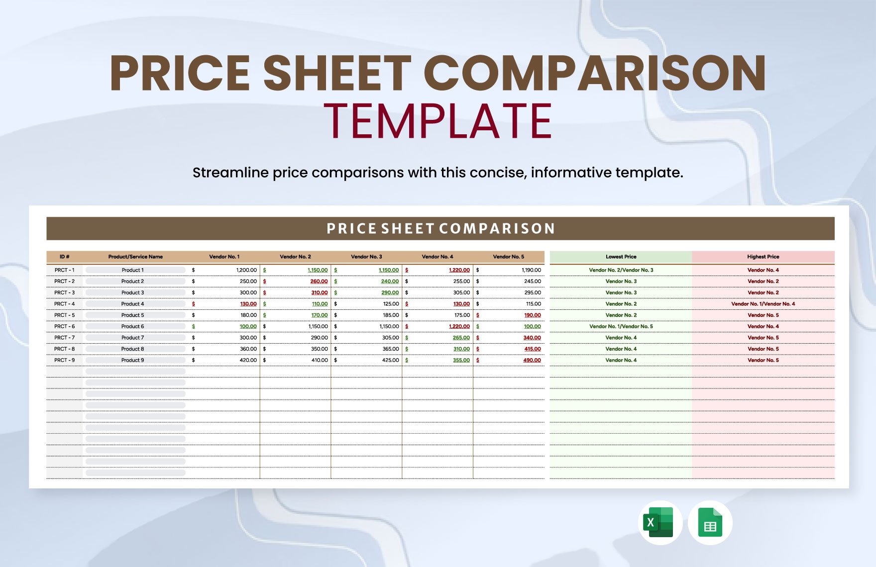 Printable Blank Cost Comparison Sheets