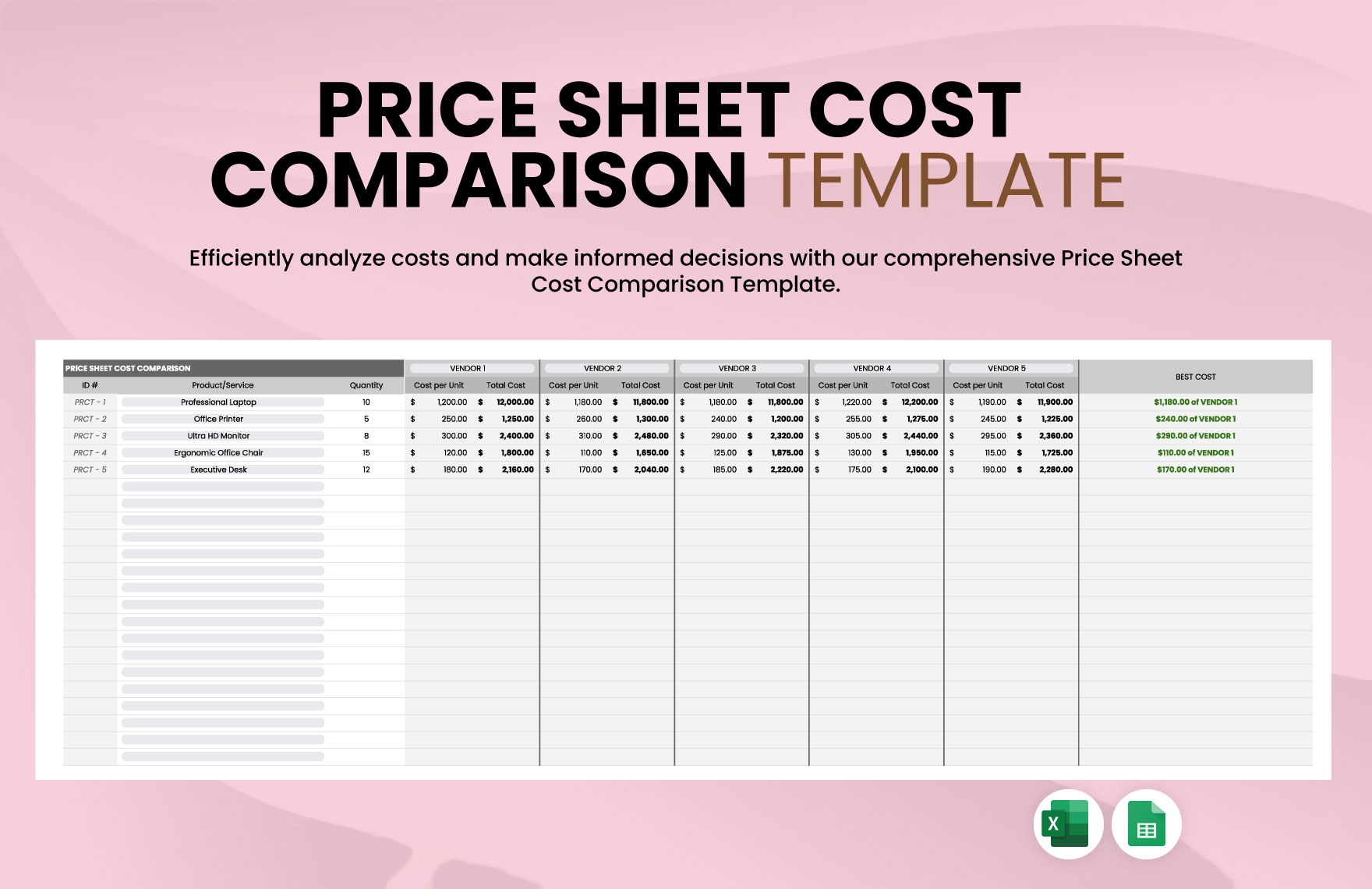 Price Sheet Cost Comparison Template In Excel Google Sheets 