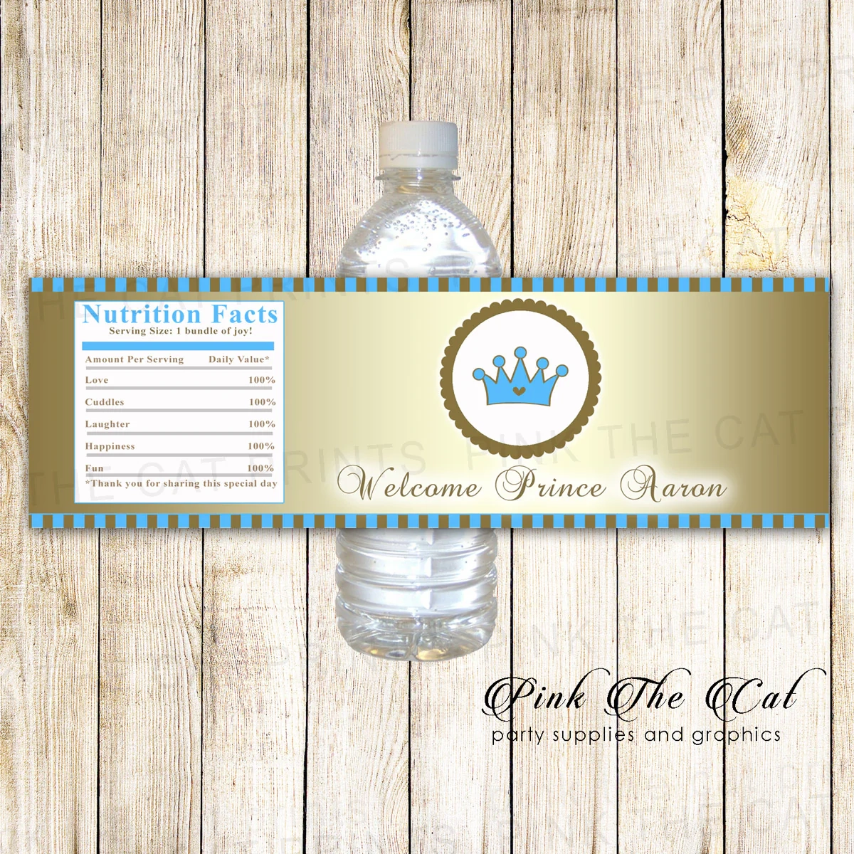 Prince Bottle Label Baby Shower Birthday Gold Blue Printable 
