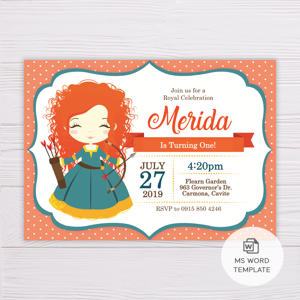 Princess Merida Brave Invitation Template Dgtally