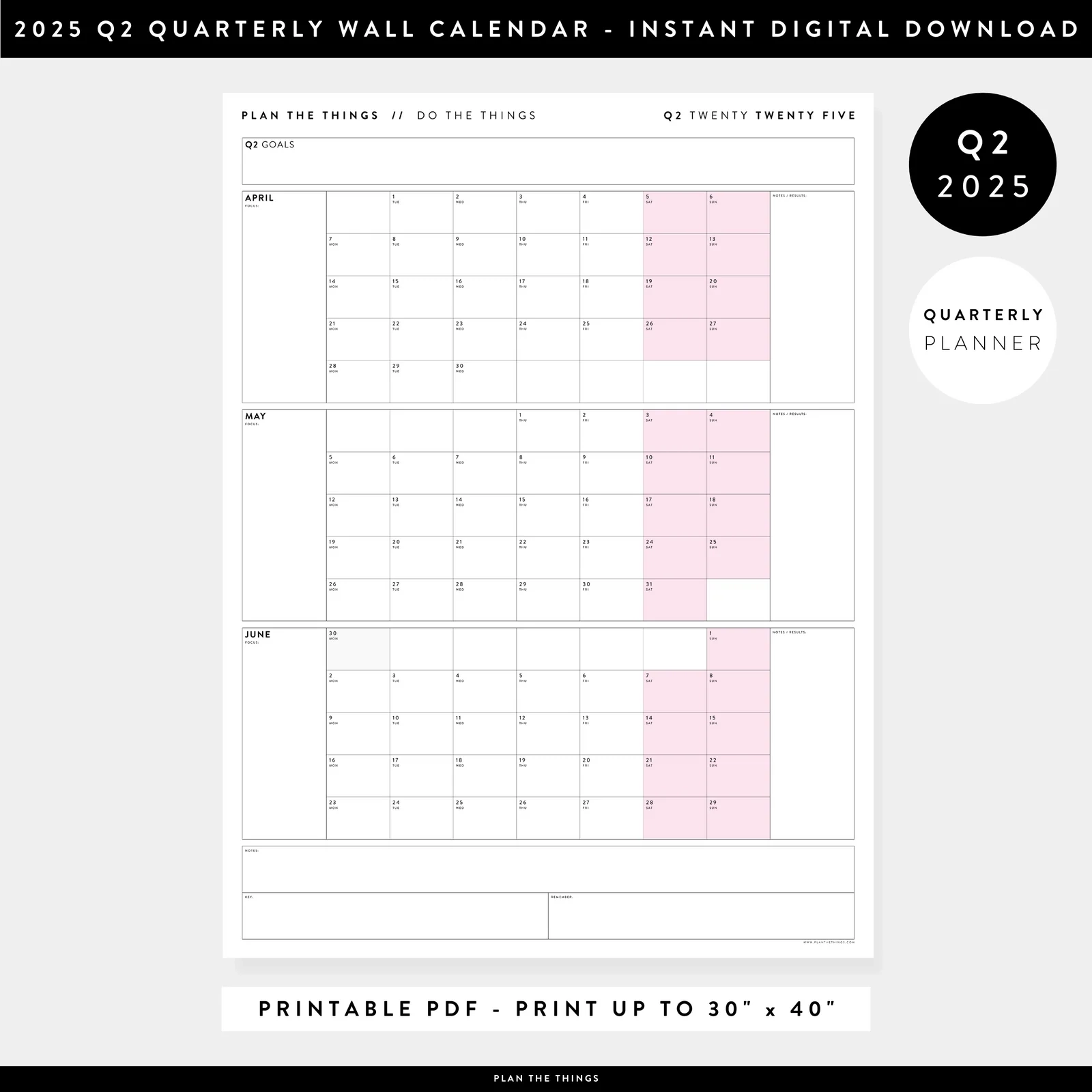 Blank Printable Quarterly Teacher Calendar
