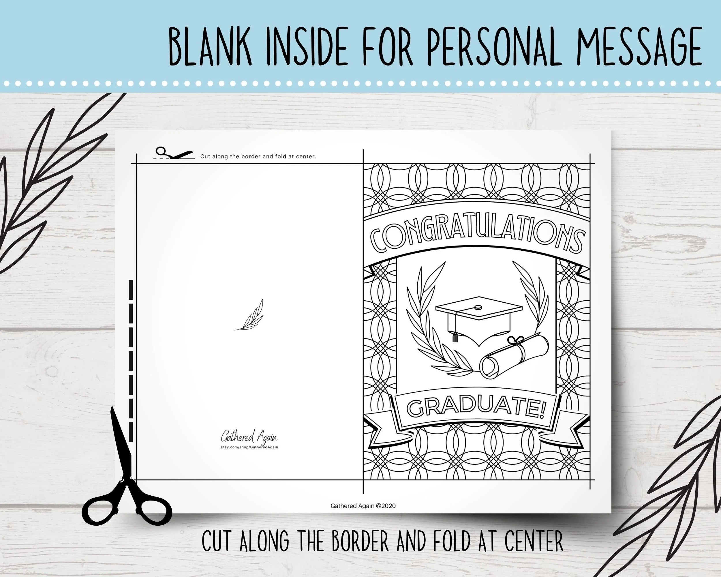 Printable Adult Coloring Graduation Card Graduate Card 