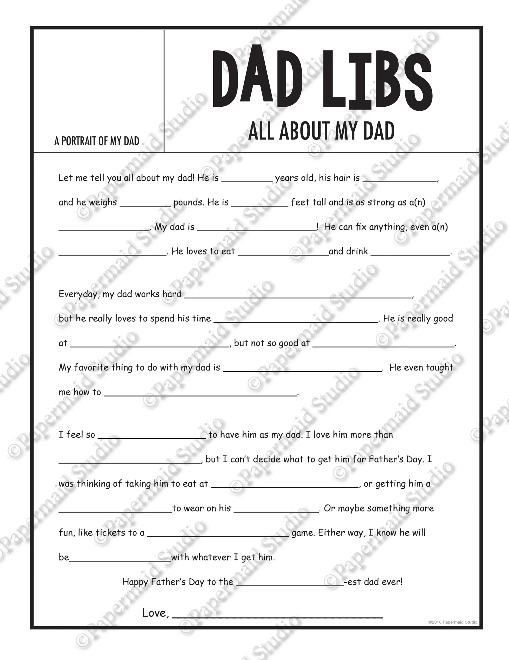 Dad Fill In The-Blank Printable