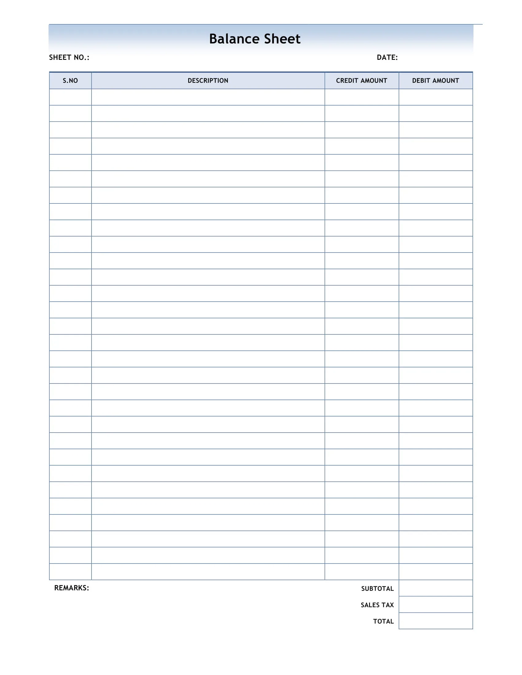 Printable Blank Balance Sheet