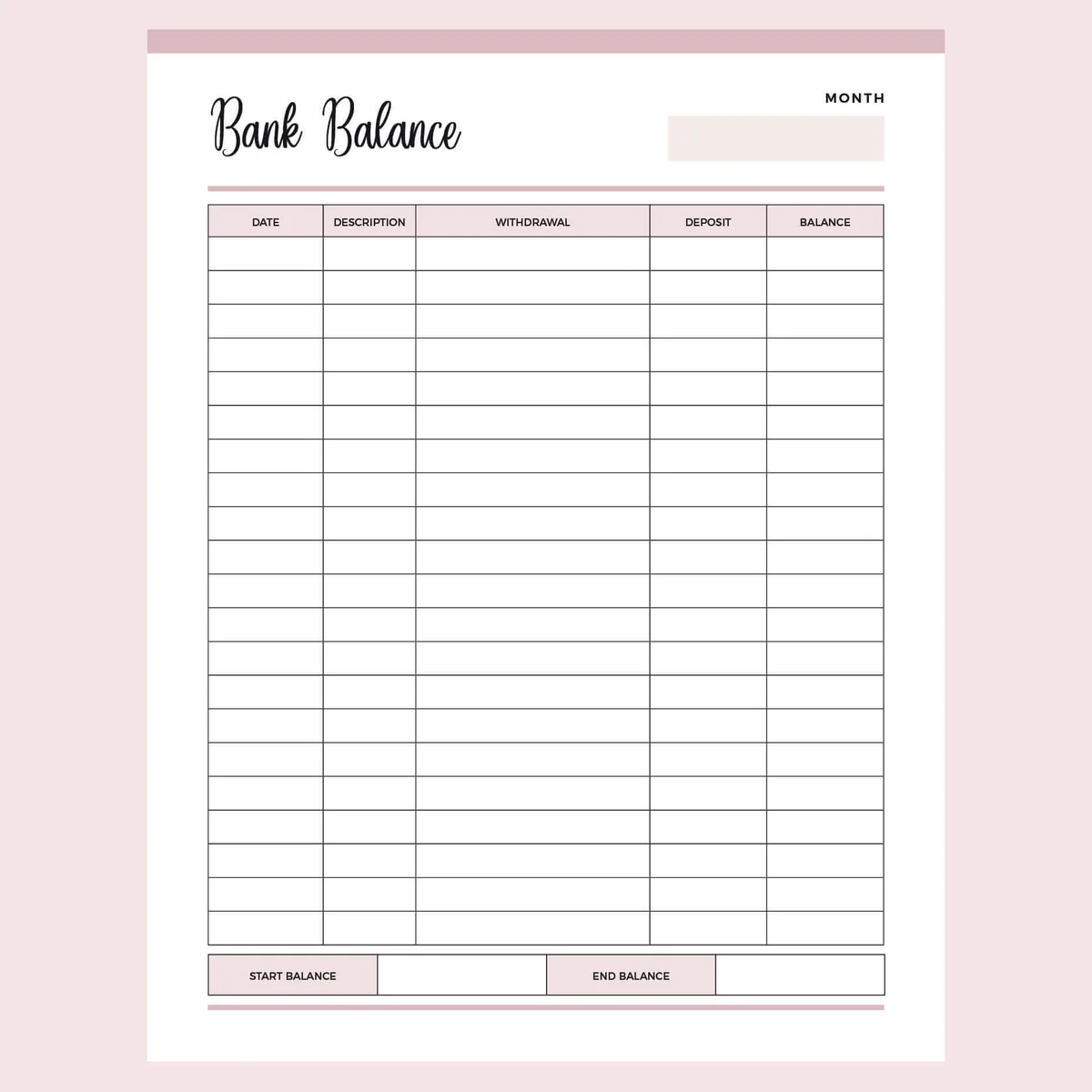 Printable Balance Sheet Template Instant Download PDF A4 