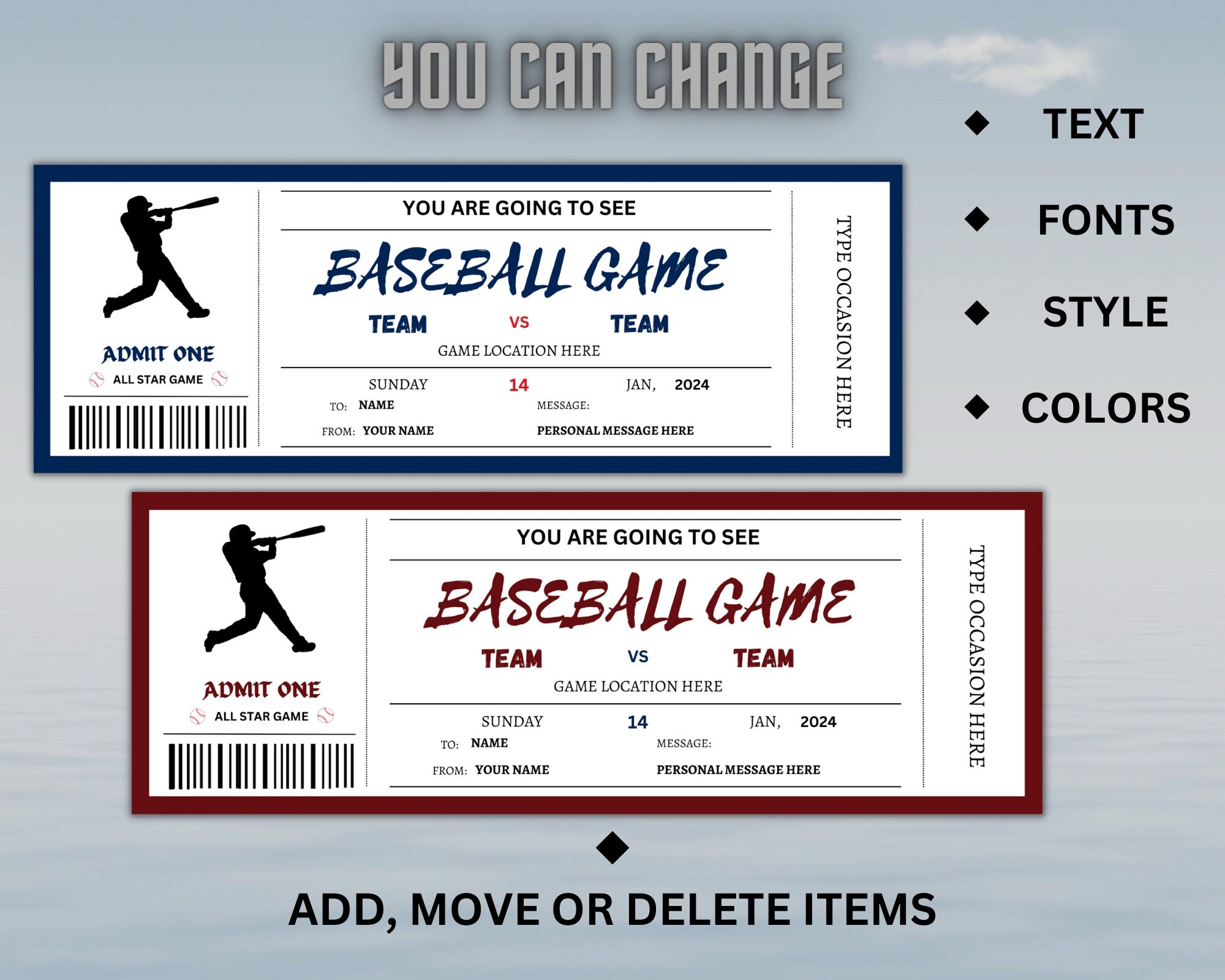 Printable Baseball Tickets Surprise Tickets Baseball Ticket 