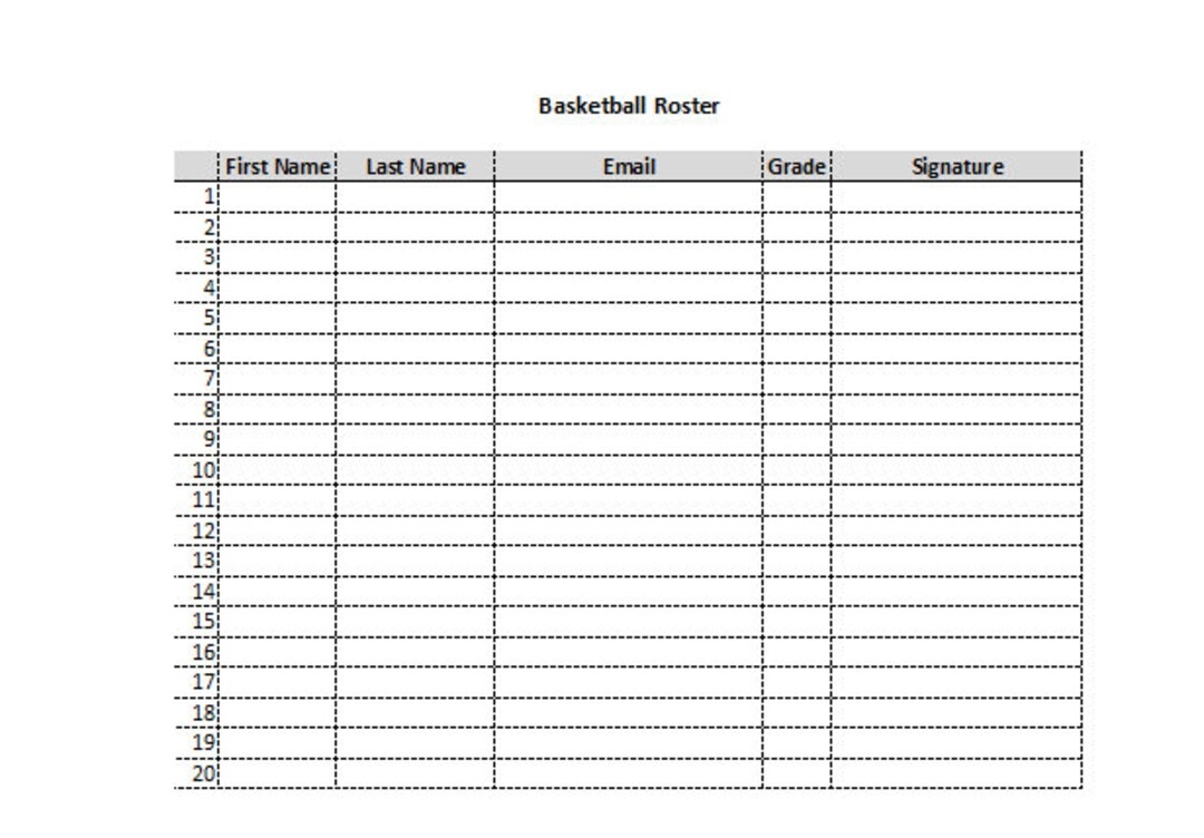 Printable Basketball Team Roster Etsy