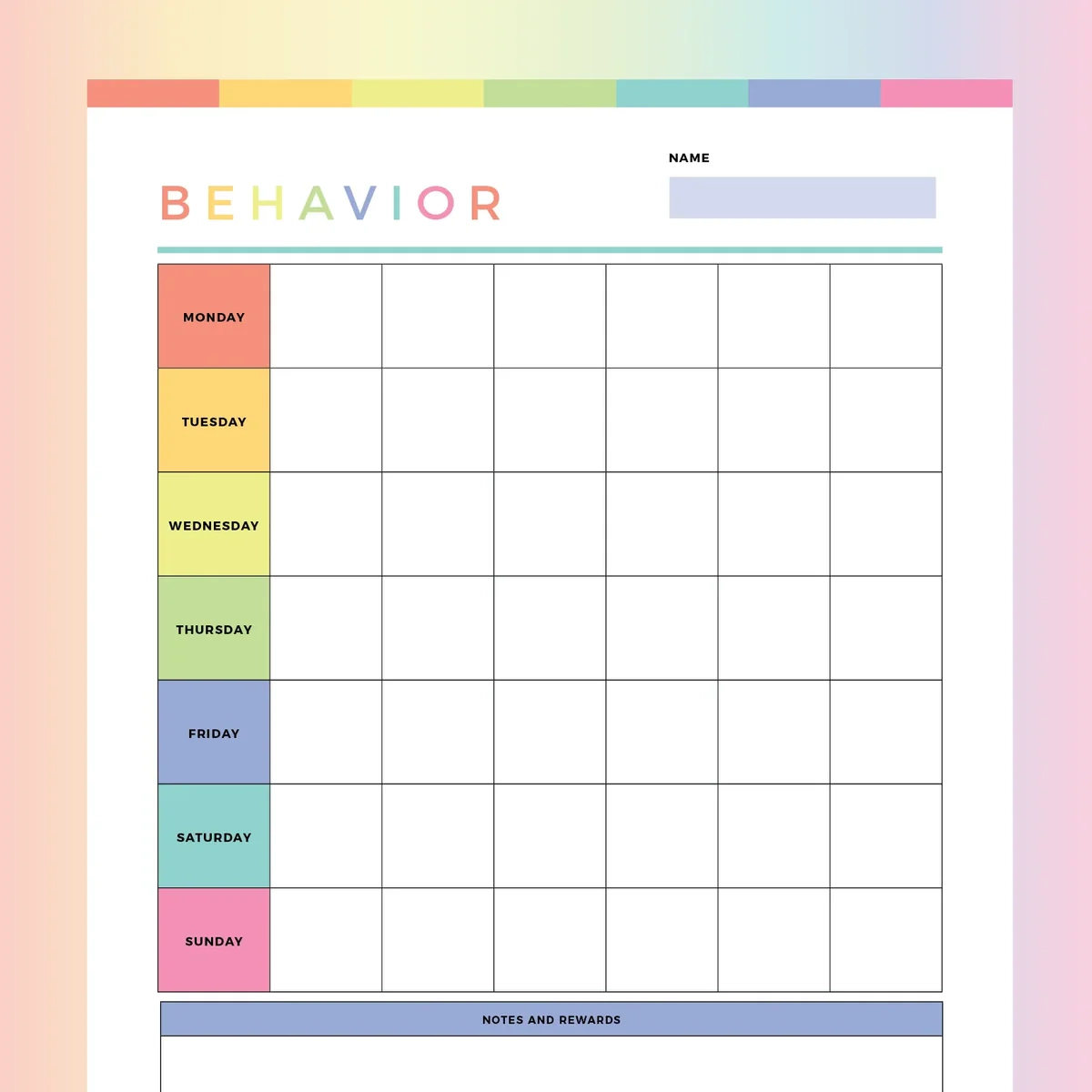 Free Printable Behavior Chart Blank