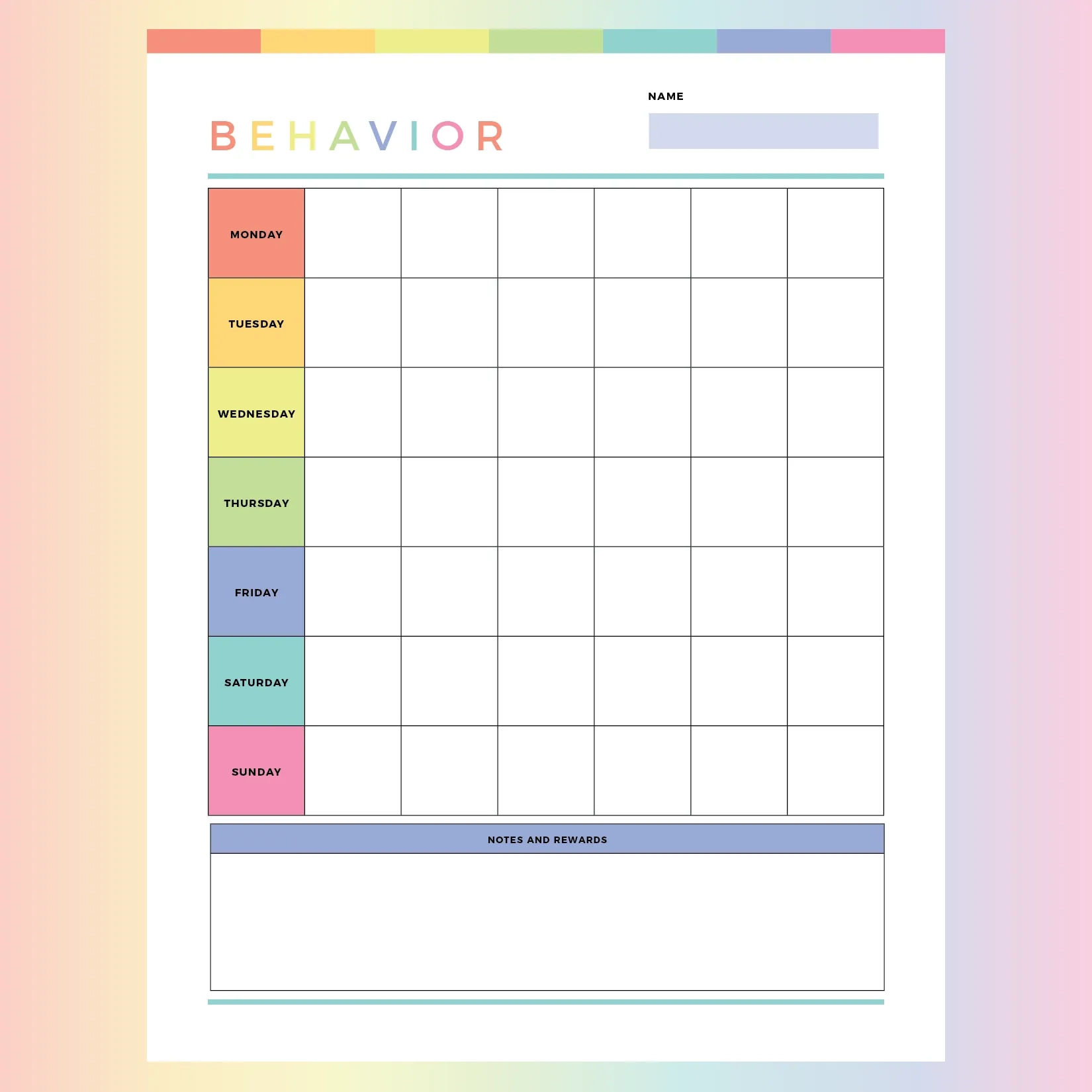 Printable Behaviour Chart For Kids Instant Download PDF A4 And 