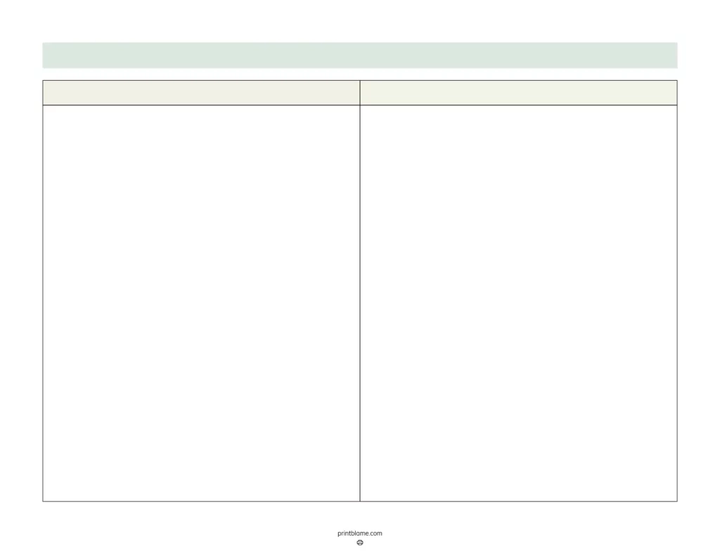 Printable Blank 2 Column Table