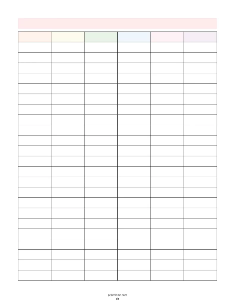Printable Blank 6 Column Chart Templates FREE 6 Column Tables