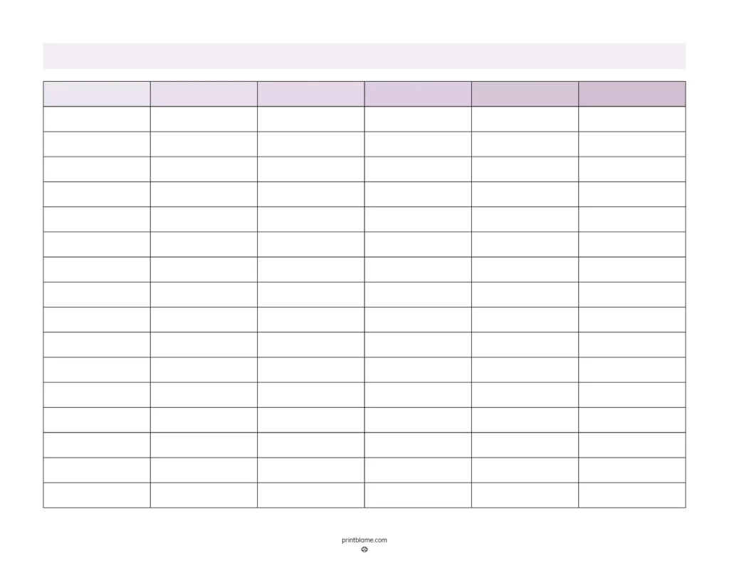 Printable Blank 6 Column Chart Templates FREE 6 Column Tables