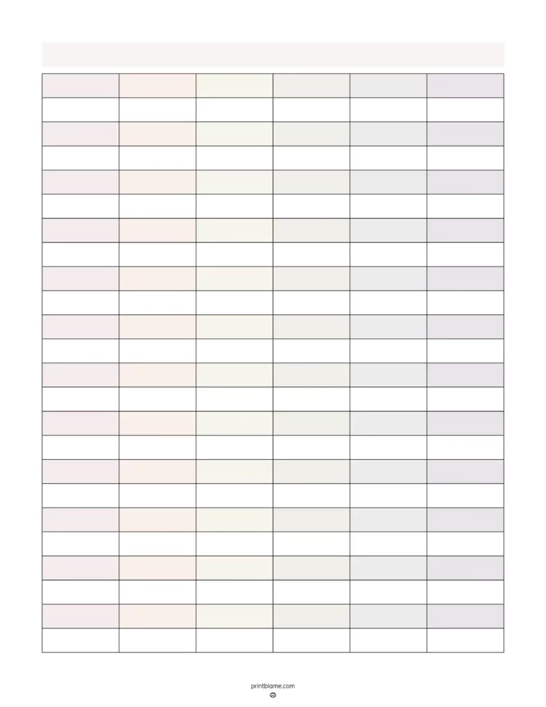 Printable Blank 6 Column Chart Templates FREE 6 Column Tables