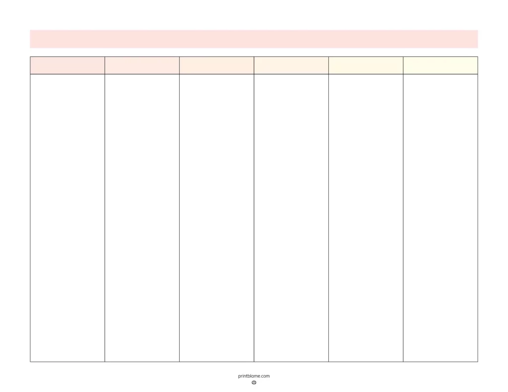 Printable Blank 6 Column Chart Templates FREE 6 Column Tables