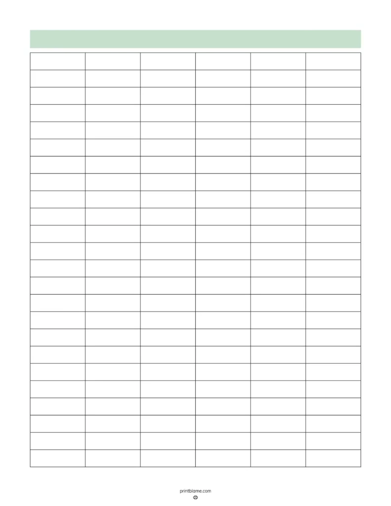 Printable Blank 6 Column Chart Templates FREE 6 Column Tables