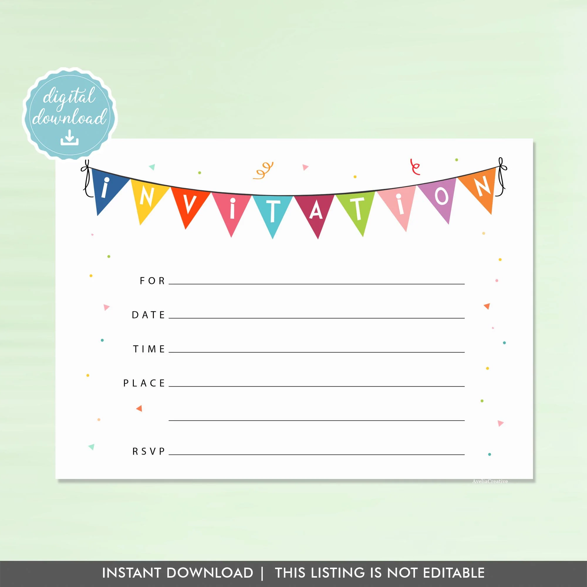 Printable Blank Birthday Invitation Etsy New Zealand