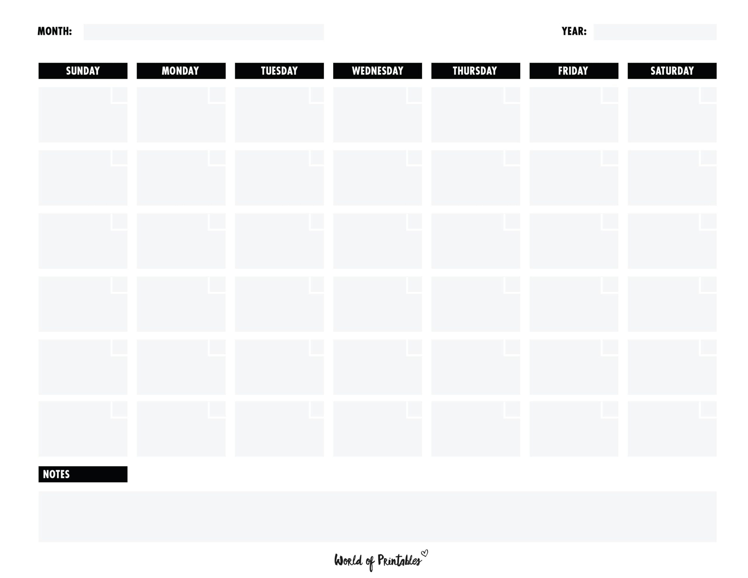 Blank No-Date Printable Calendar Template