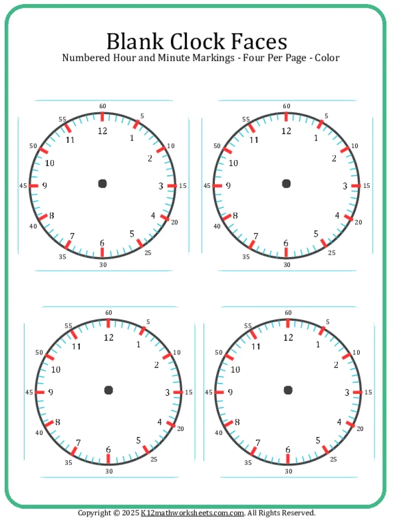 Printable Blank Clock Worksheets