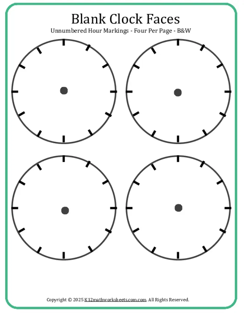 Blank Clock Faces Worksheet Printable