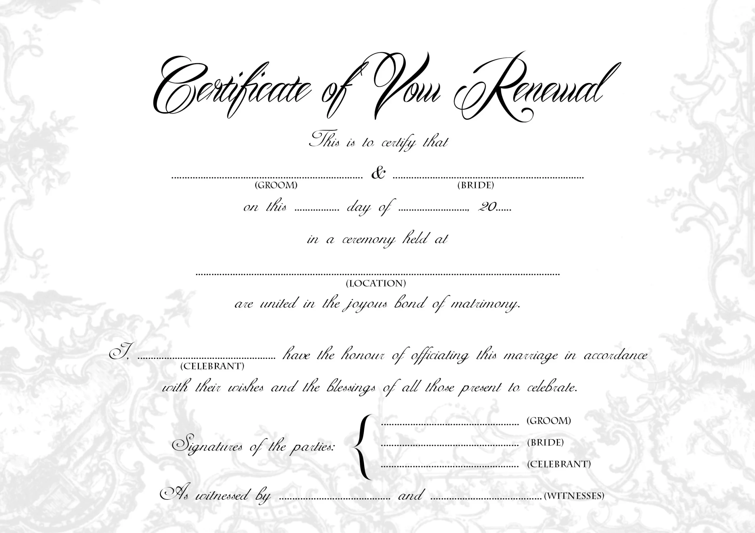 Blank Marriage Certificates Printable