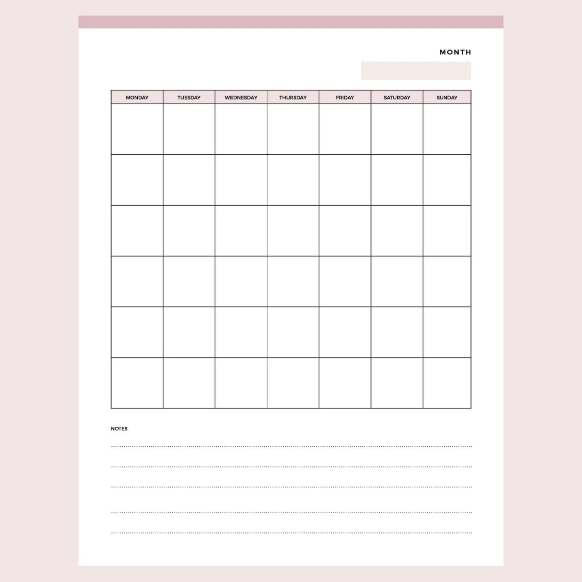 Printable Calendar Blank Monday