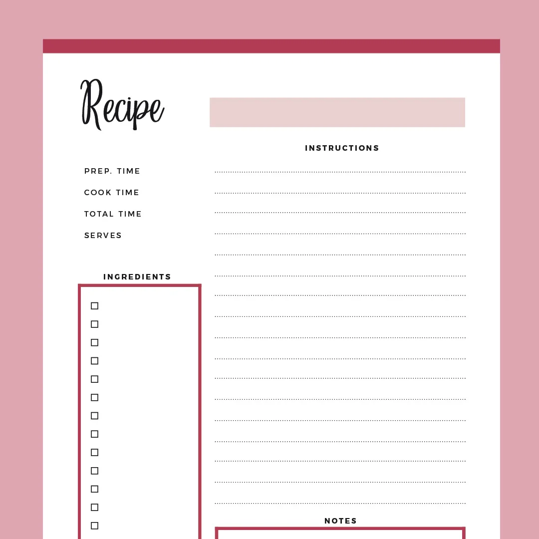 Printable Blank Recipe Page