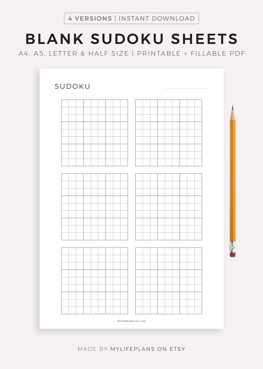 Printable Blank Sudoku Sheets Sudoku Grid Template Instant 