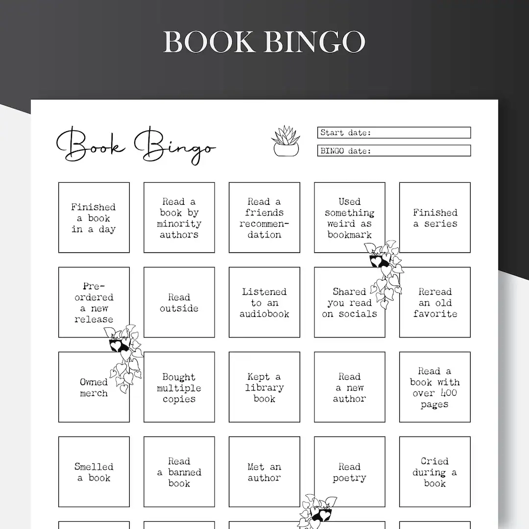 Printable Book Bingo Template Reading Challenge LETTER A4 A5 